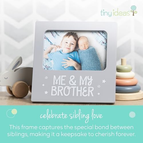 Tiny Ideas sibling keepsake photo frame displaying the built-in easel back for tabletop setup.