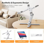 OMOTON aluminium laptop riser rotating 360 degrees on an office desk.