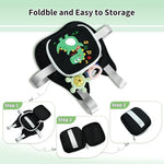 Close up of child-proof safety lock on dinosaur toddler harness