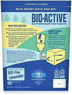 Natural bacteria and enzyme septic cleaner packet being dropped into a home toilet bowl.