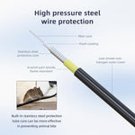 Detailed view of the armored metal sheathing on the fiber cord