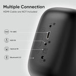 Rear panel connectivity options including Optical, AUX, and TV-ARC ports