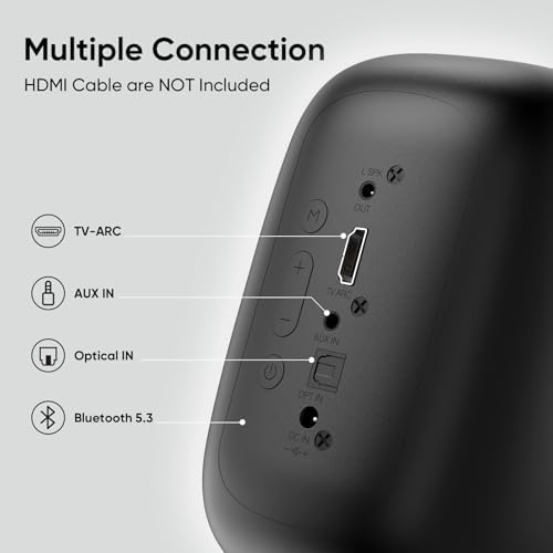 Rear panel connectivity options including Optical, AUX, and TV-ARC ports