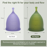 Stunncup menstrual cup packaging showing regular size green variant