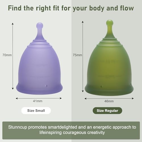 Stunncup menstrual cup packaging showing regular size green variant