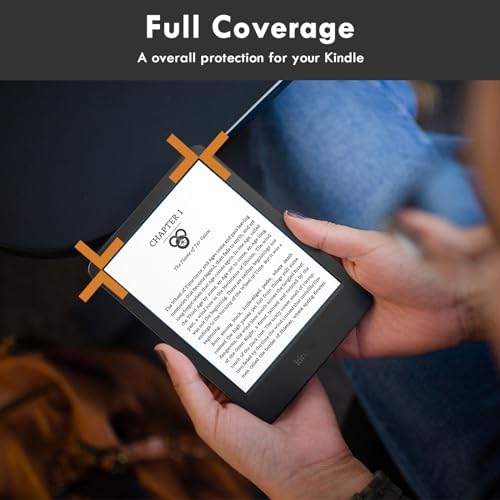 Educational diagram showing easy installation of Kindle screen film