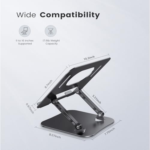 Orlian universal laptop riser supporting a large silver notebook showing under desk storage space