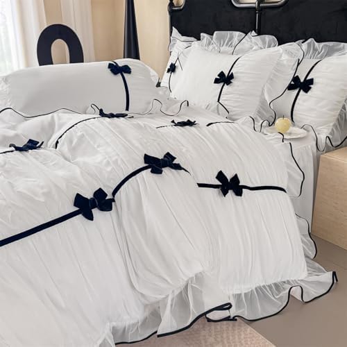 Coordinating lace pillowcase with bowtie accent shown on a standard bed pillow