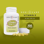 GeriCare Vitamin E 45 mg 100 softgels label facts and dietary directions