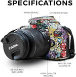 MightySkins 3M vinyl wrap decal applied to Canon DSLR body illustrating precision button cutouts