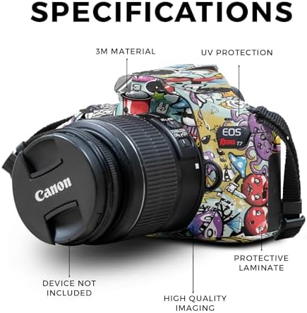 MightySkins 3M vinyl wrap decal applied to Canon DSLR body illustrating precision button cutouts