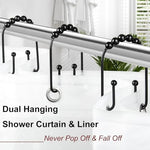 Close up of black metal anti drop shower rings for dual hanging.