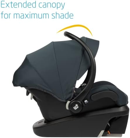 Rear perspective of the premium infant car seat highlighting the ergonomic contoured carrying handle.