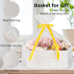 OIAHOMY white cotton storage bin with cute cat-ear handles for easy carrying.