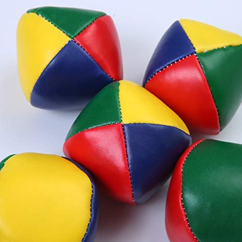 Ten-pack assortment of URATOT durable colorful juggling beanbags arranged neatly next to the included black mesh storage travel bag.