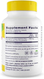 Healthy Origins French maritime pine bark extract supplement label details and active ingredients