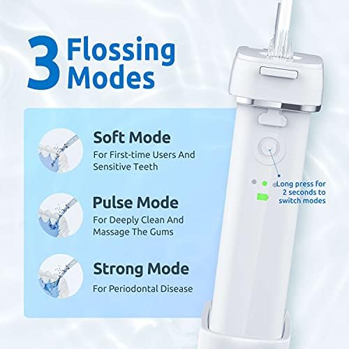 White SYNHOPE water teeth cleaner showing three cleaning mode indicator lights.