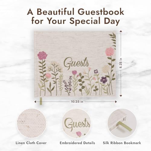Upstart Decor pink linen guest book open on a table