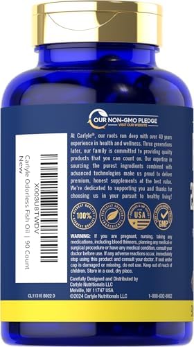 Carlyle non GMO gluten free omega 3 dietary softgels package details