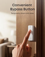 Eufy Security smart window sensor mounted on a modern frame showing dual-side installation flexibility.
