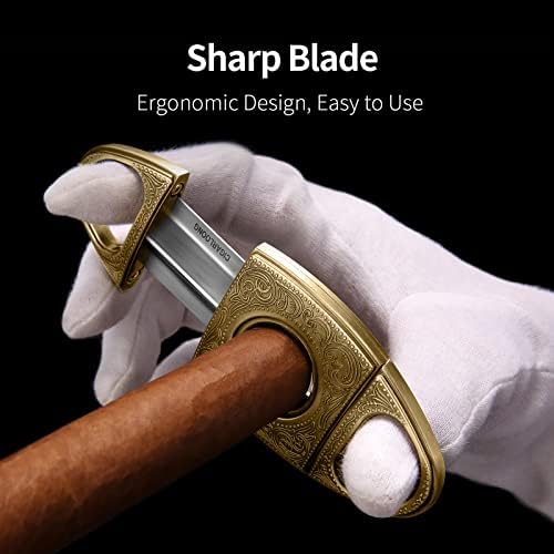 V-Cut Cigar Cutter, Sharp Blade Stainless Steel Carved Cigar Guillotine Scissors with Gift Box(Color:Silver) - Image 4