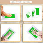 Four pack green LelonHo baby imprint kit showing all included stamping pads and paper cards.