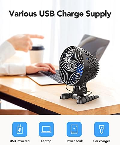 AaoLin quiet desk fan showcasing the full length of the four point nine feet long USB power cable.