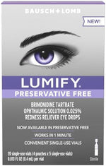 Bausch and Lomb LUMIFY single use vials for sensitive eye redness relief.