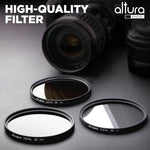 Detailed view of Altura Photo UV, CPL, and ND4 filter set