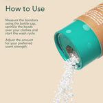 Dissolvable in wash fragrance booster beads for high efficiency washing machines