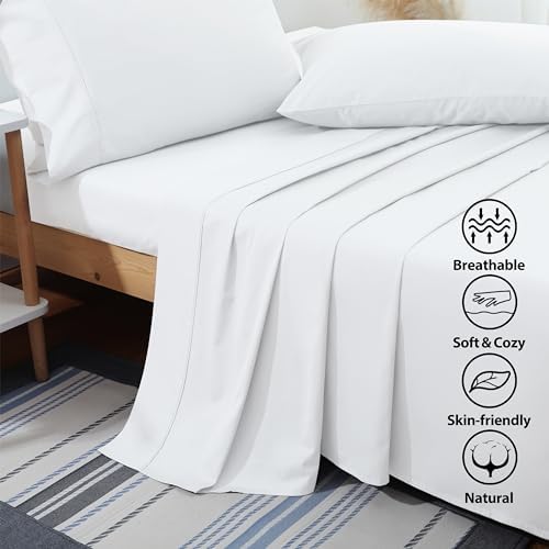 Premium wrinkle resistant cotton flat sheet draped neatly over a king size mattress