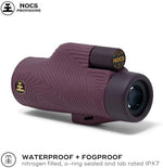 Nocs Provisions Oxblood Maroon monocular with oversized focus wheel overview