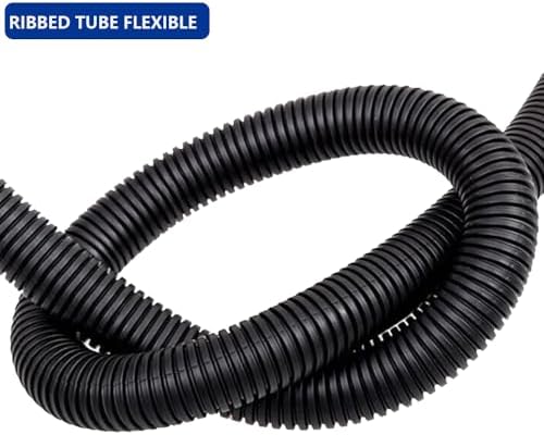 Black three quarter inch split wire sleeve organizing computer and television cords at home.