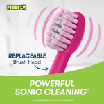 Soft bi-level bristles on Firefly Barbie toothbrush for gentle cleaning.
