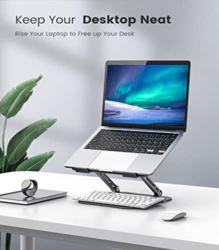 Orlian aluminum laptop stand close up view highlighting non slip silicone rubber pads and protective hooks