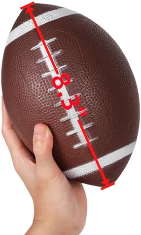 Close up shot of the soft non toxic rubber material on the eight point three inch toddler football.