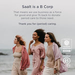 Saalt feminine wipes packaging highlighting seven clean ingredients.