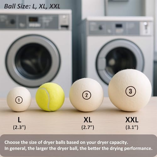 Four cream colored natural fabric softener balls arranged neatly on a wooden surface