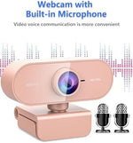 FWV pink video calling camera showcasing the integrated dual noise canceling microphones