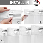 YellyHommy hookless shower curtain showing snap in fabric liner mechanism