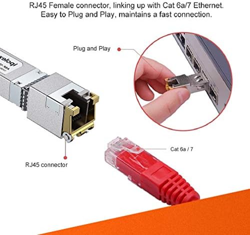 Close up of Ipolex RJ45 SFP+ module port interface.