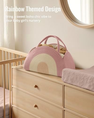 Blissful Diary cotton rope baby basket placed on a nursery changing table.