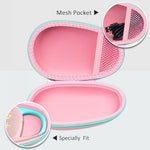 Pink storage box protecting audio device and charging cable accessories