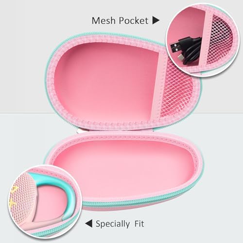 Pink storage box protecting audio device and charging cable accessories