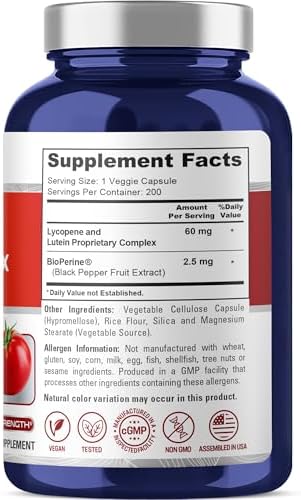NusaPure Lycopene and Lutein Complex capsule quantity label and dosage instructions