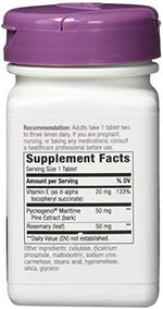 Nature's Way Pycnogenol 30 vegan tablets packaging details showing supplement facts.