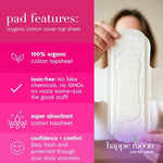 Dermatologist approved unscented period pads for tweens and teens.