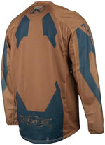 Side angle of Klim Mojave jersey highlighting the heavy duty stretch mesh sleeve material and blue accent branding.