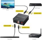 PROZOR audio signal converter highlighting the blue LED power indicator light and power port