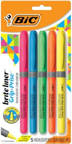 BIC Brite Liner Grip Highlighter showing textured rubber grip and chisel tip